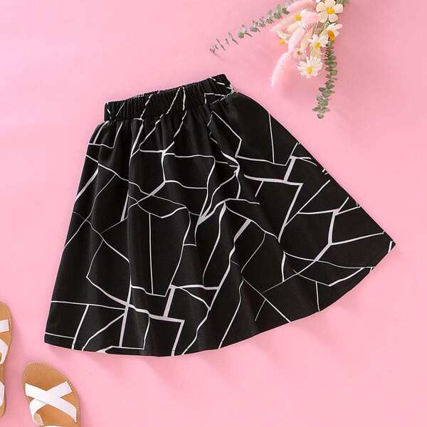 

Toddler Girls Geometric Print Pleated Skirt, Black