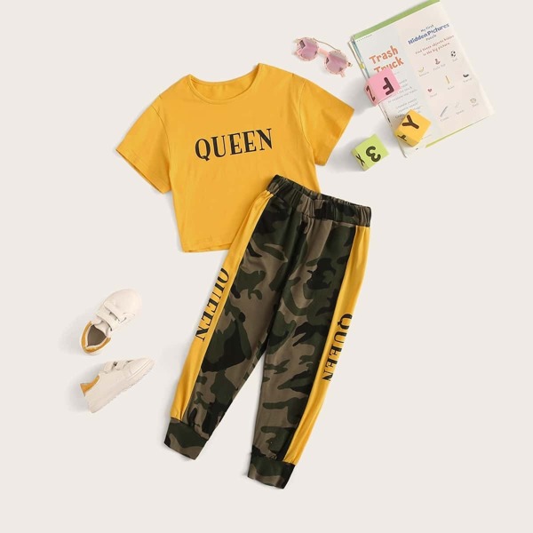

Toddler Girls Letter Graphic Tee & Camo Sweatpants, Multicolor