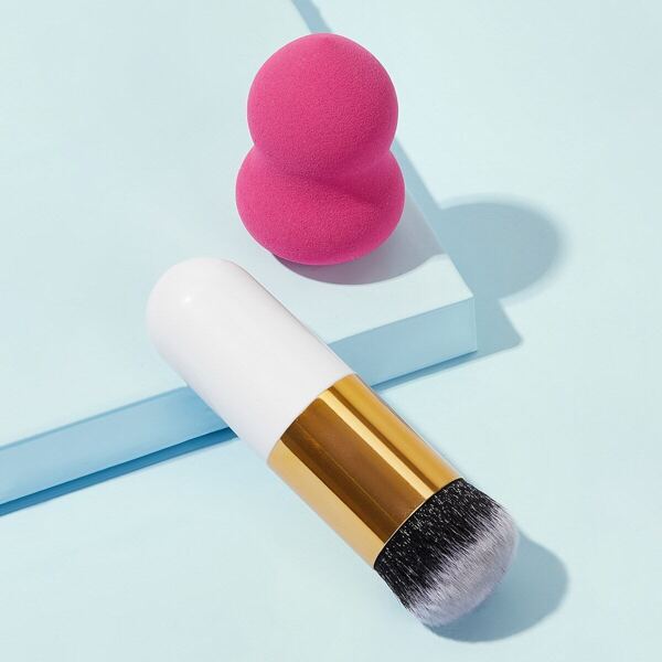 

Duo-fiber Powder Brush & Pear Shaped Sponge Set 2pcs