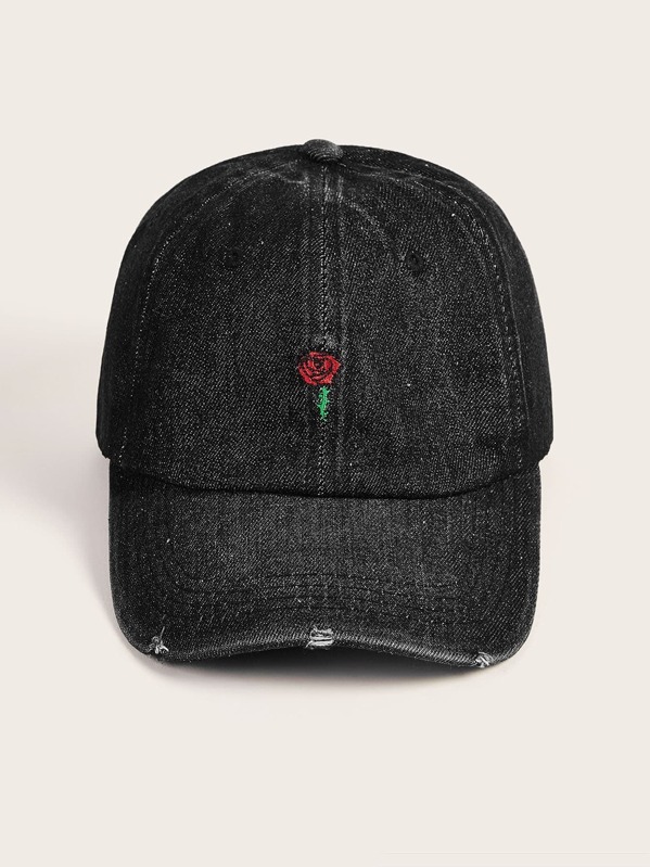

Men Rose Embroidery Baseball Cap, Black
