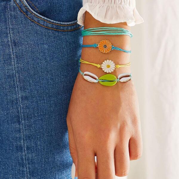 

Shell & Daisy Decor String Bracelet 4pcs