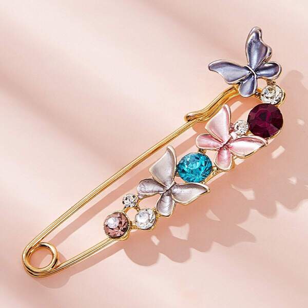 

Butterfly & Rhinestone Decor Brooch 1pc