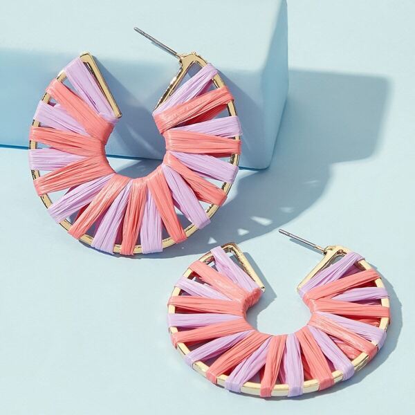 

Color-block Braided Cuff Hoop Earrings 1pair