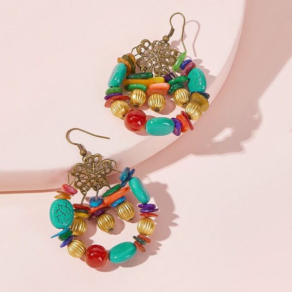 

Hollow Out Flower Decor Turquoise Drop Earrings 1pair