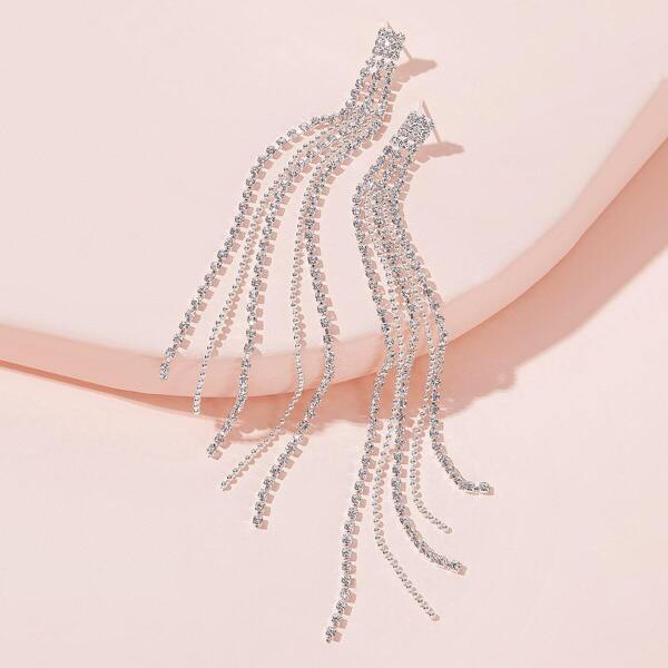 

Rhinestone Decor Tassel Drop Earrings 1pair, Silver