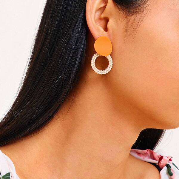

Faux Pearl Round Drop Earrings 1pair