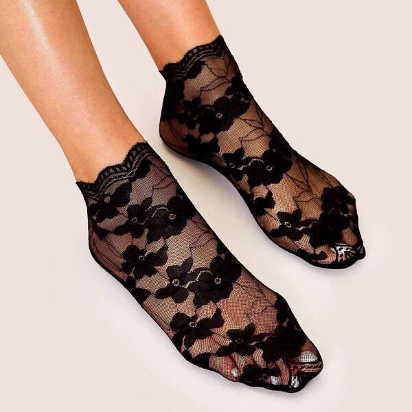 

Contrast Trim Sheer Socks 1pair