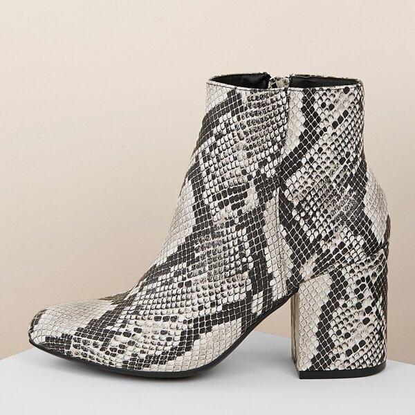 

Pointed Toe Block Heel Snakeskin Ankle Boots, Multicolor