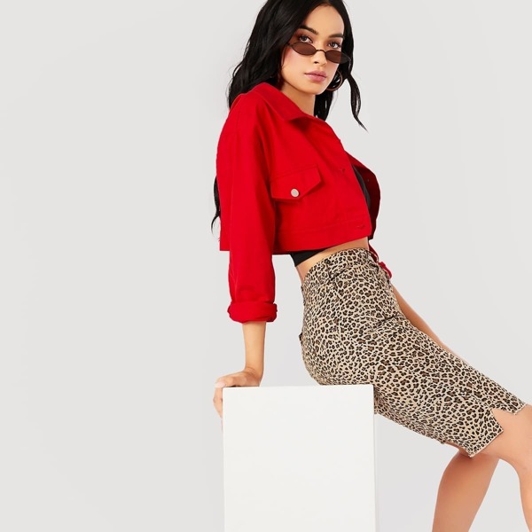 

Raw Hem Cheetah Twill Bermuda Shorts, Multicolor