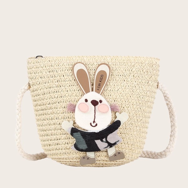

Girls Rabbit Decor Woven Crossbody Bag, Beige