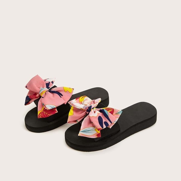 

Girls Open Toe Bow Decor Sliders