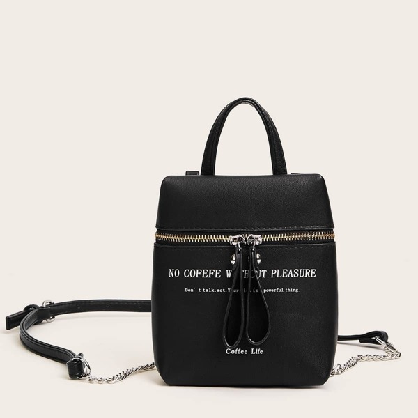 

Slogan Print Zip Front Backpack