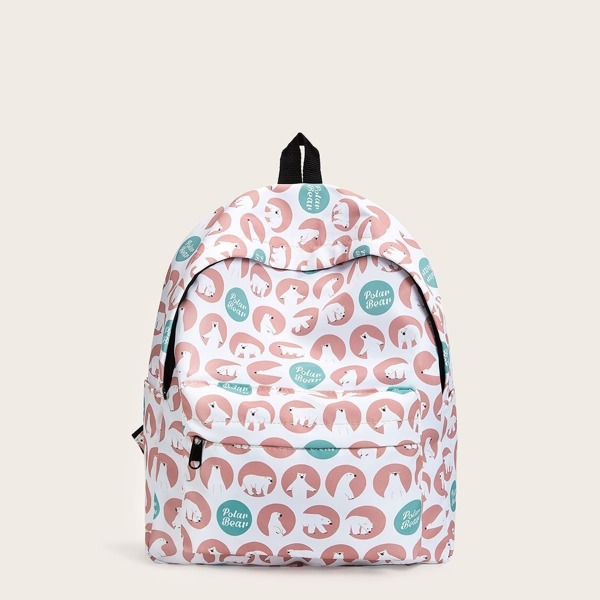 

Bear Print Pocket Front Backpack