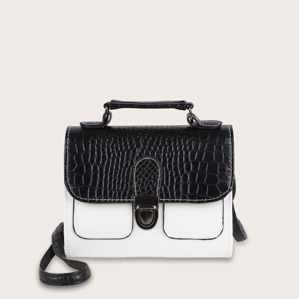 

Two Tone Croc Embossed Satchel Bag