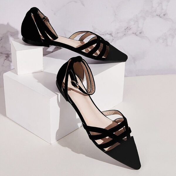 

Point Toe Ankle Strap Flats, Black