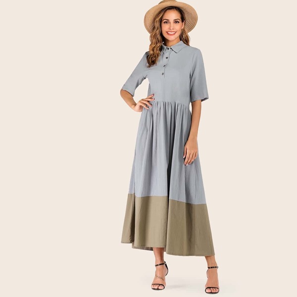 

Button Front Contrast Panel Dress