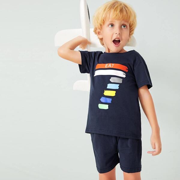 

Toddler Boys Letter Print Tee With Shorts