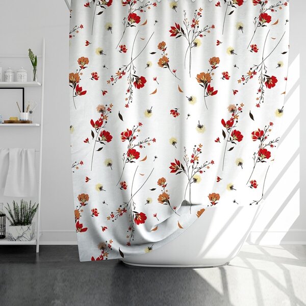 

Floral Print Shower Curtain With 12 Hooks