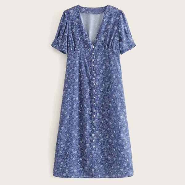 

Polka Dot And Sea Animal Print Button Front Dress