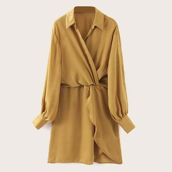 

Solid Surplice Twist Asymmetrical Hem Dress