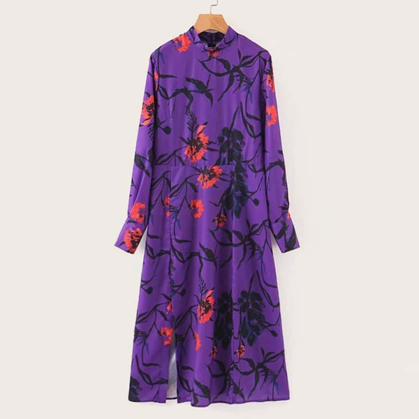 

Floral Print Side Slit Zip Back Dress