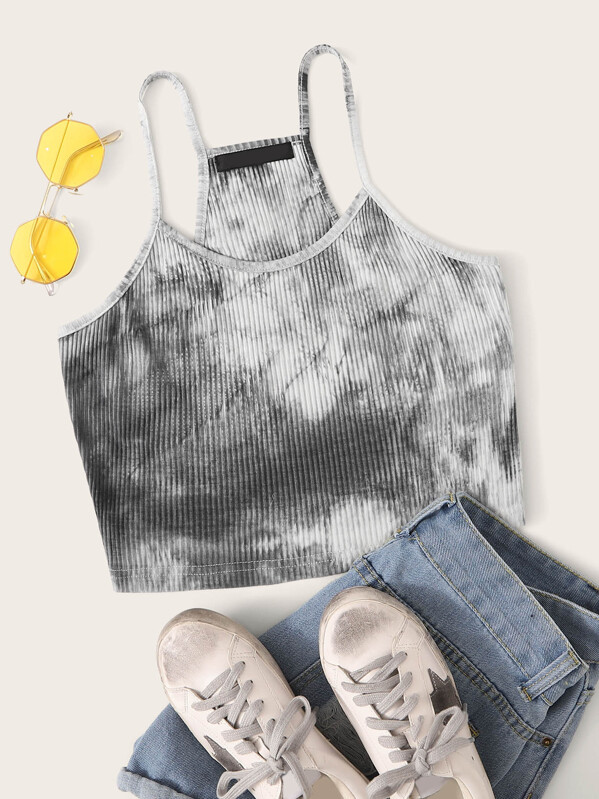 

Tie Dye Rib-knit Crop Cami Top, Multicolor