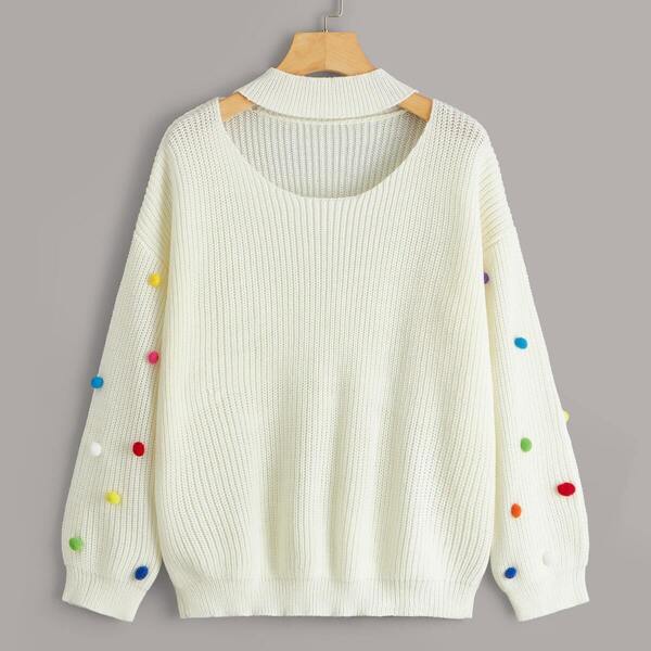 

Pom Pom Choker Neck Jumper