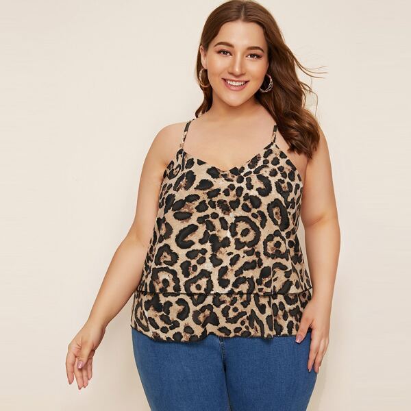 

Plus Leopard Print Tiered Layer Cami Top, Multicolor