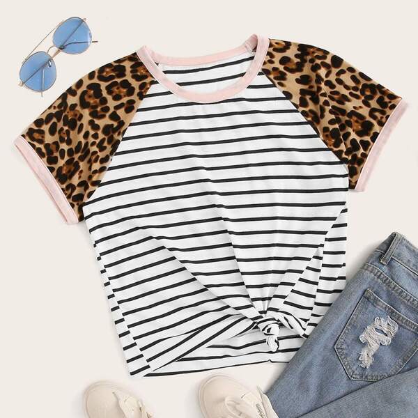 

Stripe & Leopard Print Tee