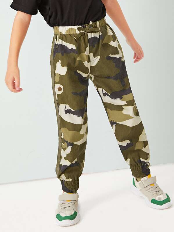 

Toddler Boys Camo Pattern Knot Cargo Pants, Multicolor, Modeis