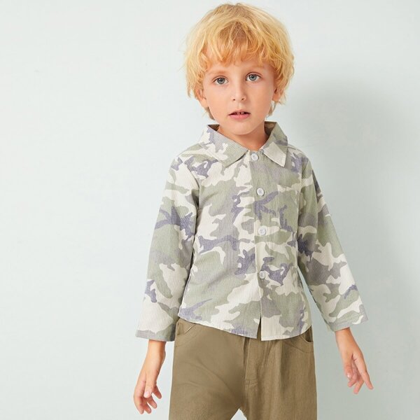 

Toddler Boys Camo Pattern Curved Hem Shirt, Multicolor