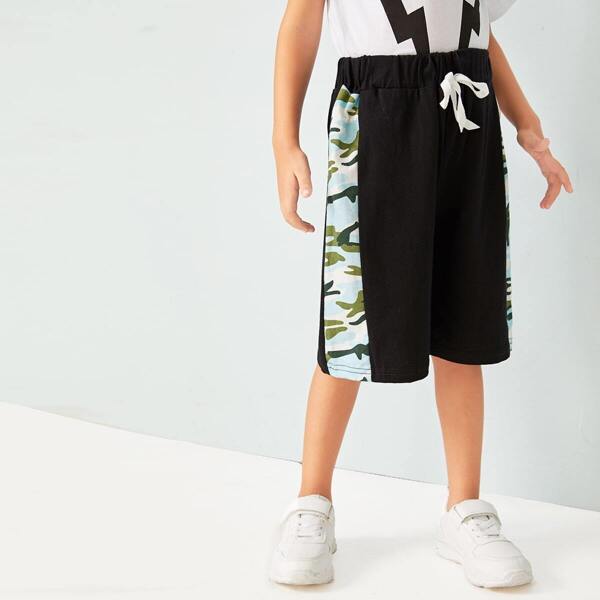 

Toddler Boys Contrast Camo Panel Drawstring Shorts