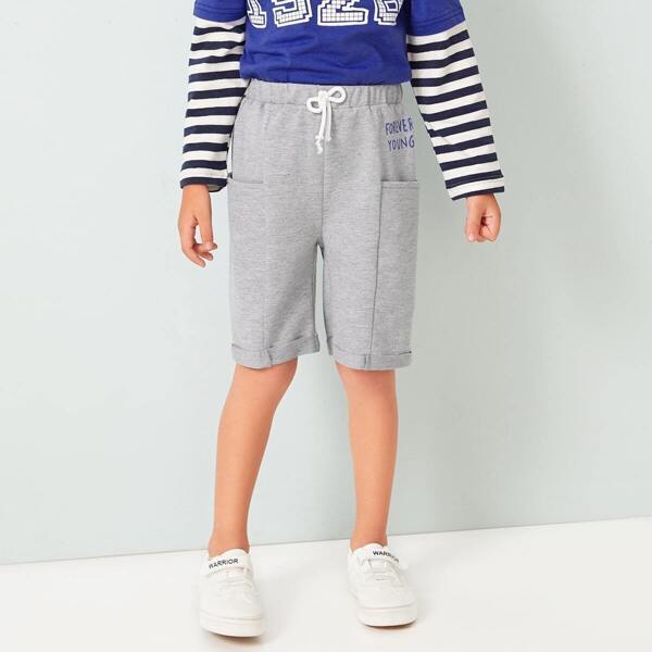 

Toddler Boys Letter Print Rolled Hem Knot Shorts