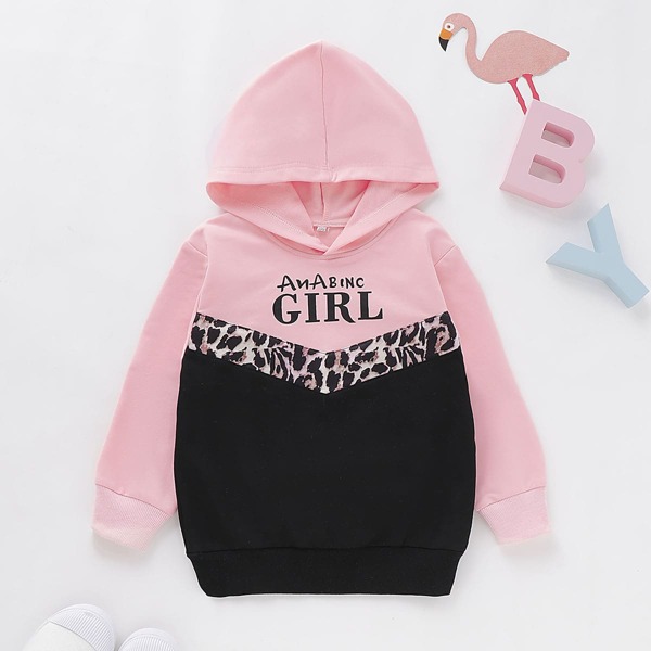 

Toddler Girls Cut And Sew Letter Print Hoodie