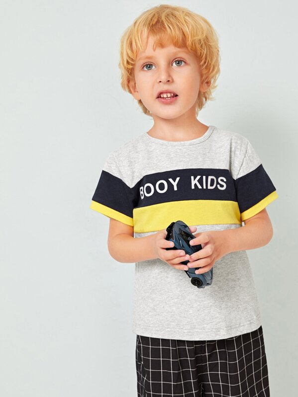 

Toddler Boys Contrast Panel Letter Print Tee, Grey, Modeis