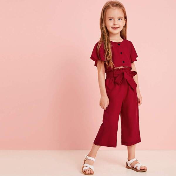 

Toddler Girls Butterfly Sleeve Top With Self Tie Pants