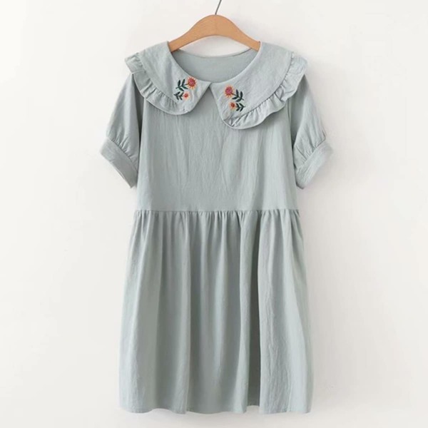 

Floral Embroidery Peter Pan Collar Smock Dress
