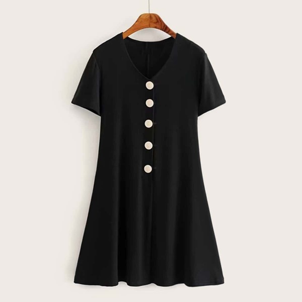 

V-neck Button Front Swing Dress