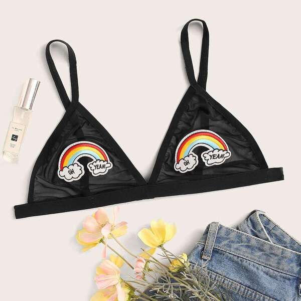 

Plus Rainbow Appliques Mesh Bralette