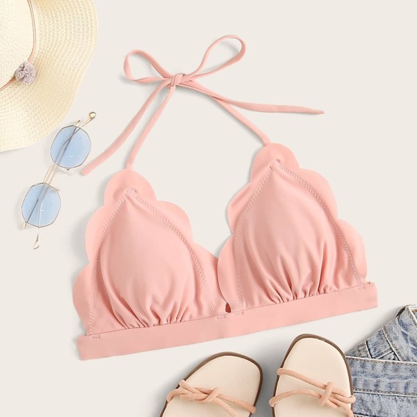 

Scallop Trim Halter Bikini Top