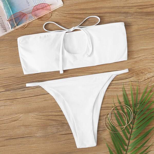 

Tie Front Bandeau With Tanga Bikini Set