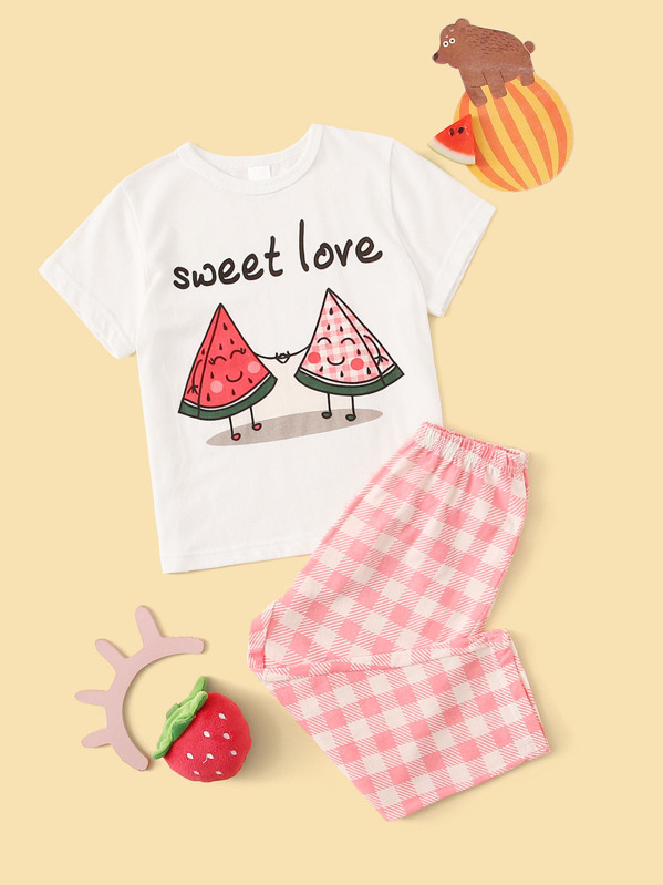 

Toddler Girls Watermelon Print Plaid PJ Set, Multicolor