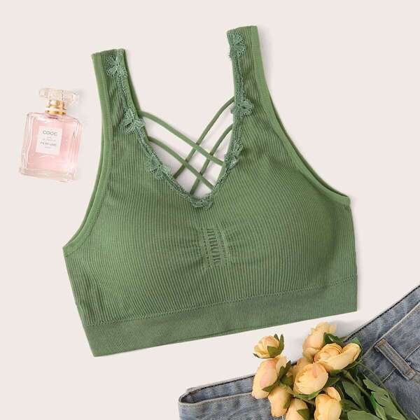 

Crisscross Back Lace Trim Bralette