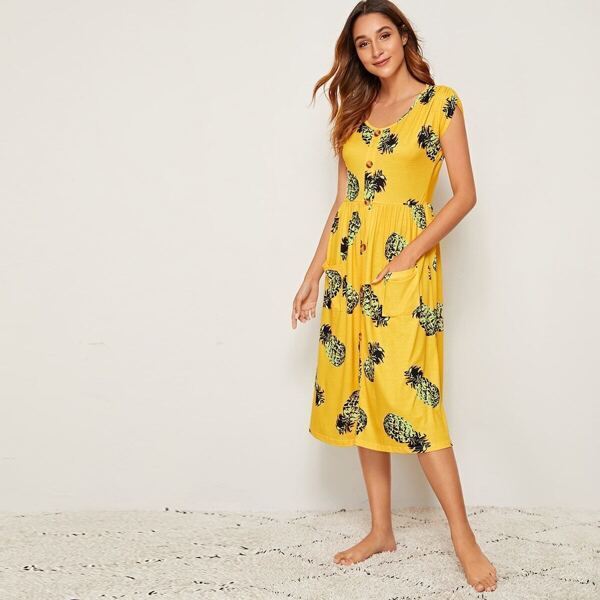 

Pineapple Print Button Front Night Dress