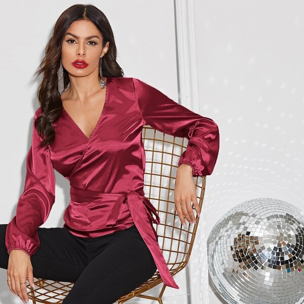 

Wrap Knotted Satin Blouse
