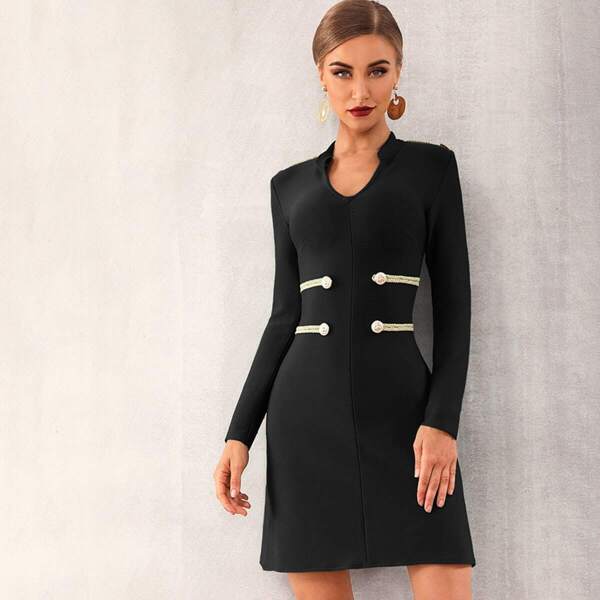 

Adyce Rope & Button Detail Bandage Dress, Black