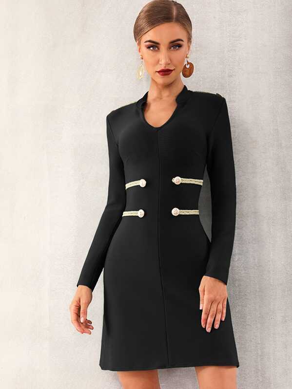 

Adyce Rope & Button Detail Bandage Dress, Black