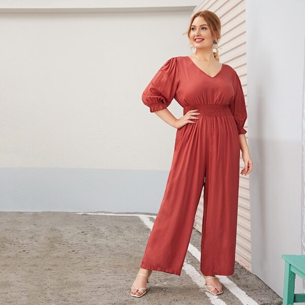 

Plus Shirred Waist Wide Leg Maxi Jumpsuit