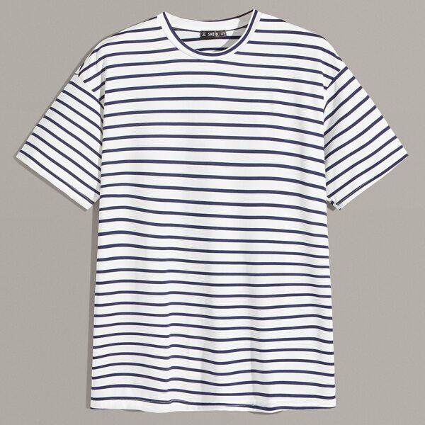 

Men Short Sleeve Striped Tee, White