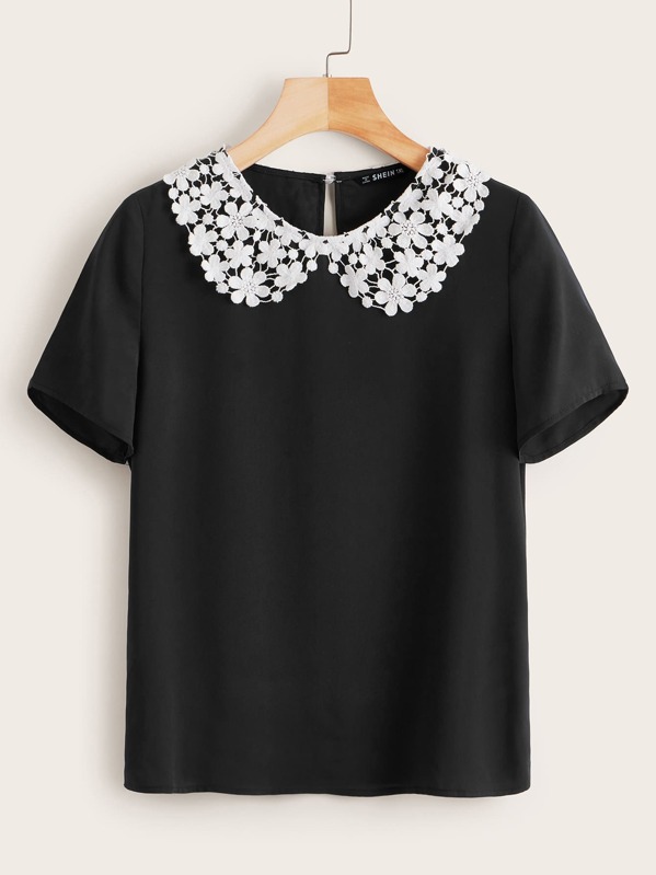 

Plus Lace Peter Pan Collar Top, Black